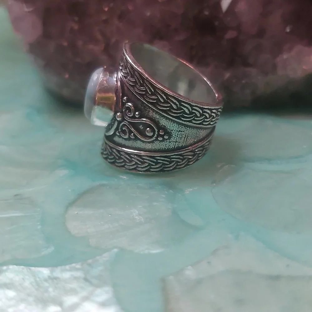 Wide Band Vintage Style Larimar Ring Size 7 - Picture 7 of 9